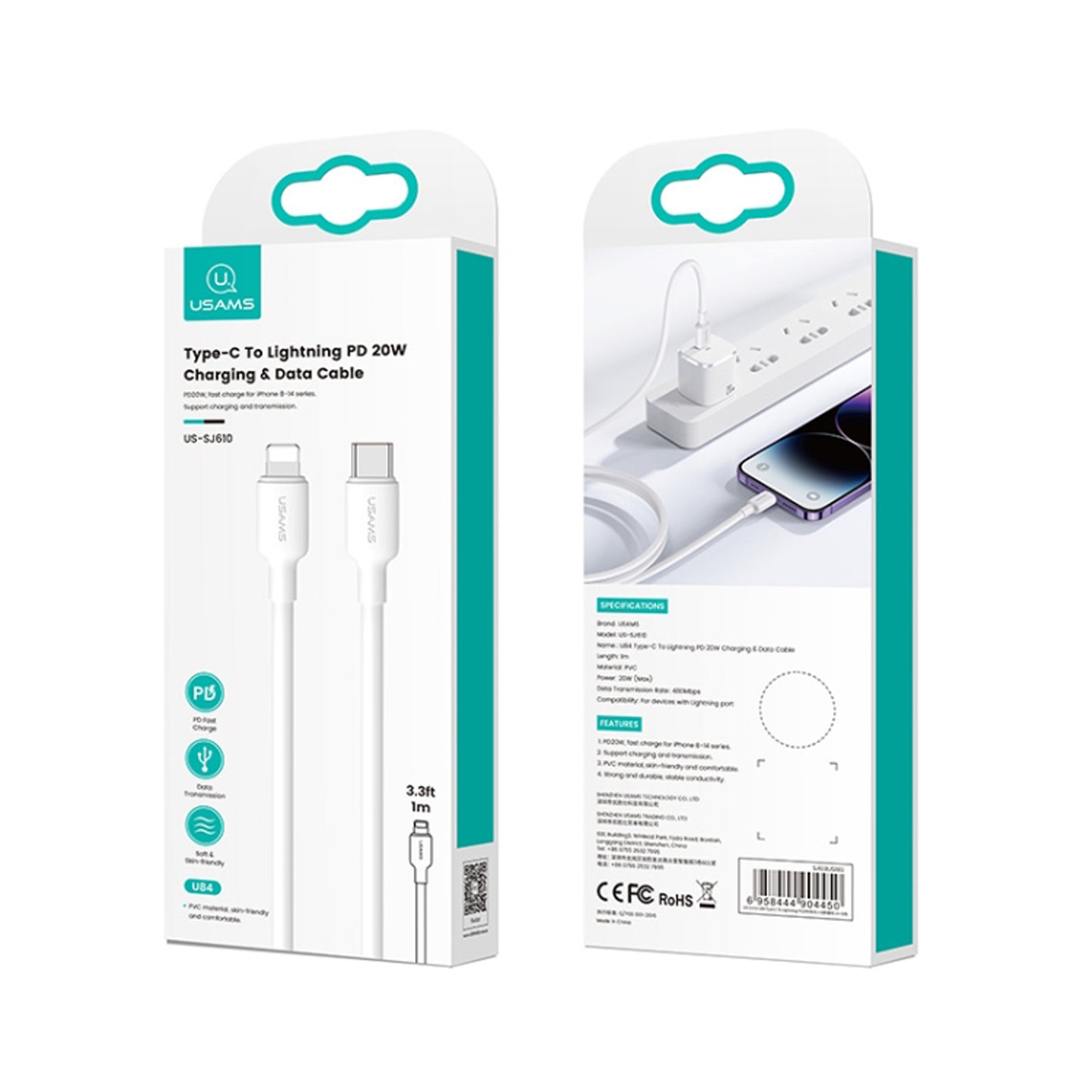 USAMS US-SJ612 U84 TYPE-C TO LIGHTNING PD 20W CHARGING DATA CABLE