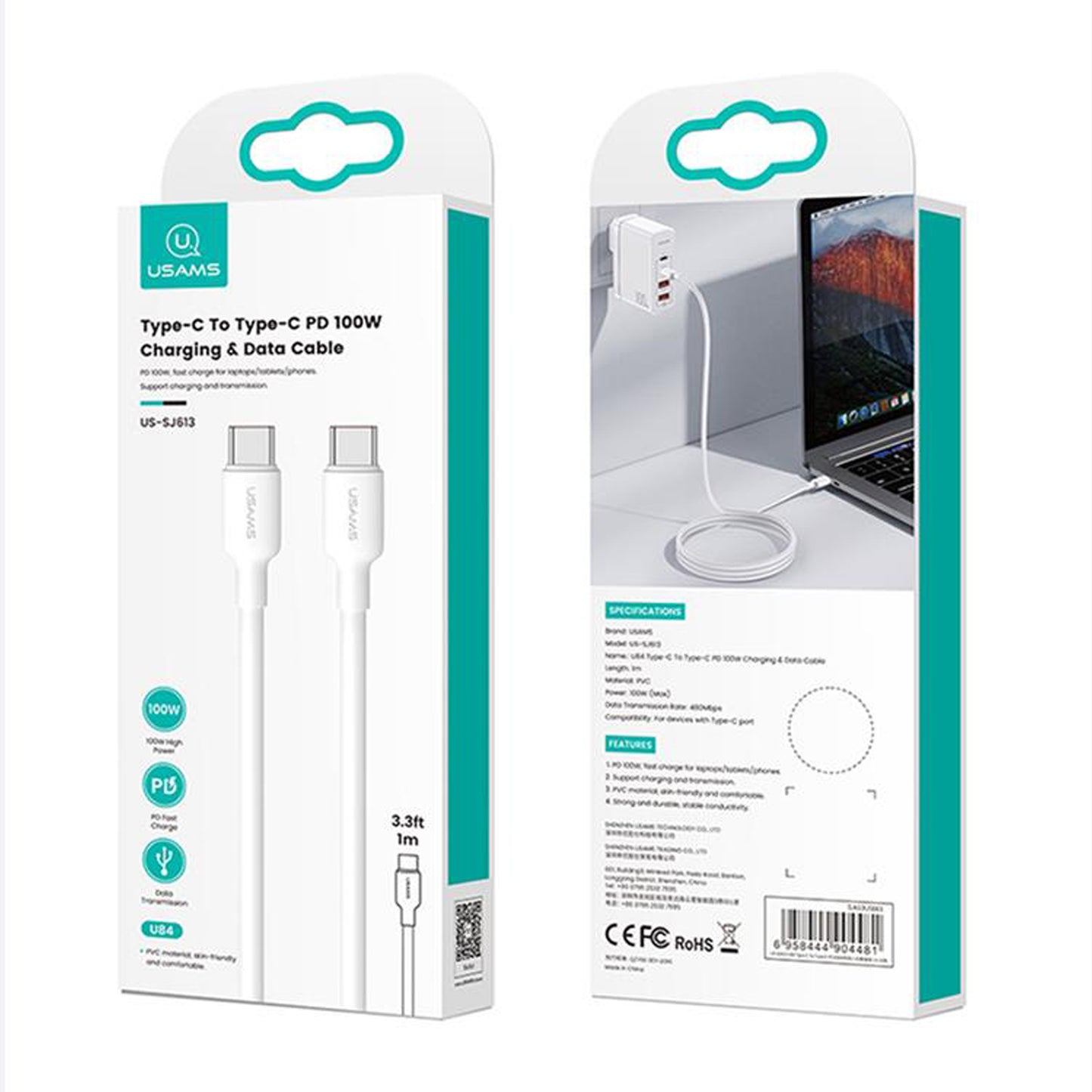 USAMS US-SJ615 U84 TYPE-C TO TYPE-C PD 100W CHARGING DATA CABLE