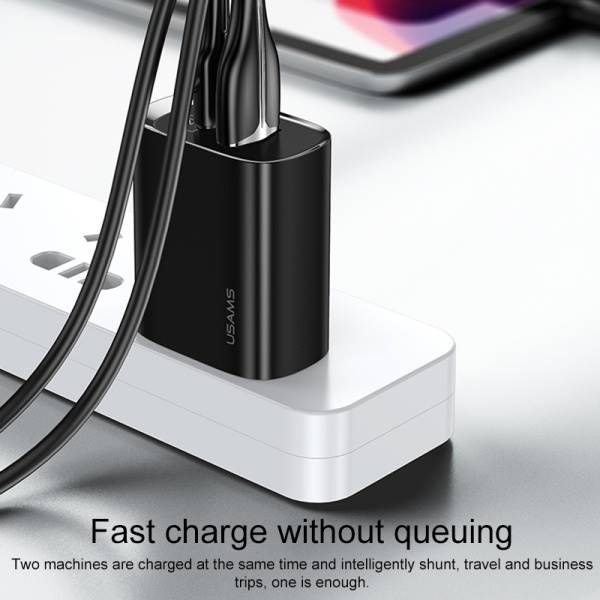 USAMS US-CC120 T35 20W QC3.0 + PD3.0 Fast Charger, CN Plug (Black)