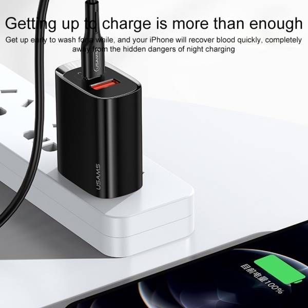 USAMS US-CC120 T35 20W QC3.0 + PD3.0 Fast Charger, CN Plug (Black)