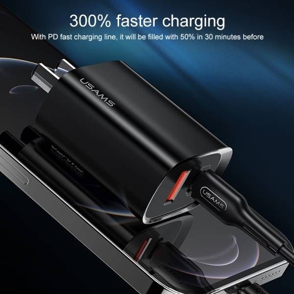 USAMS US-CC120 T35 20W QC3.0 + PD3.0 Fast Charger, CN Plug (Black)