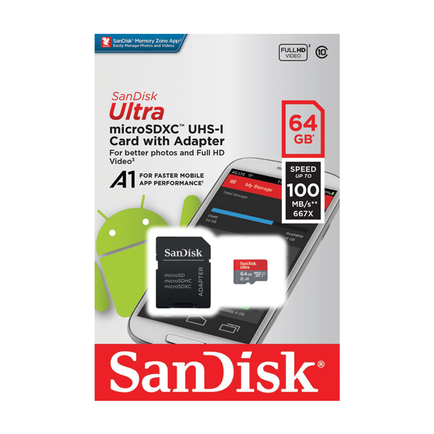 Sandisk 64GB Ultra A1 Micro SDHC-1 Class 10 with Adapter (100mb/s)