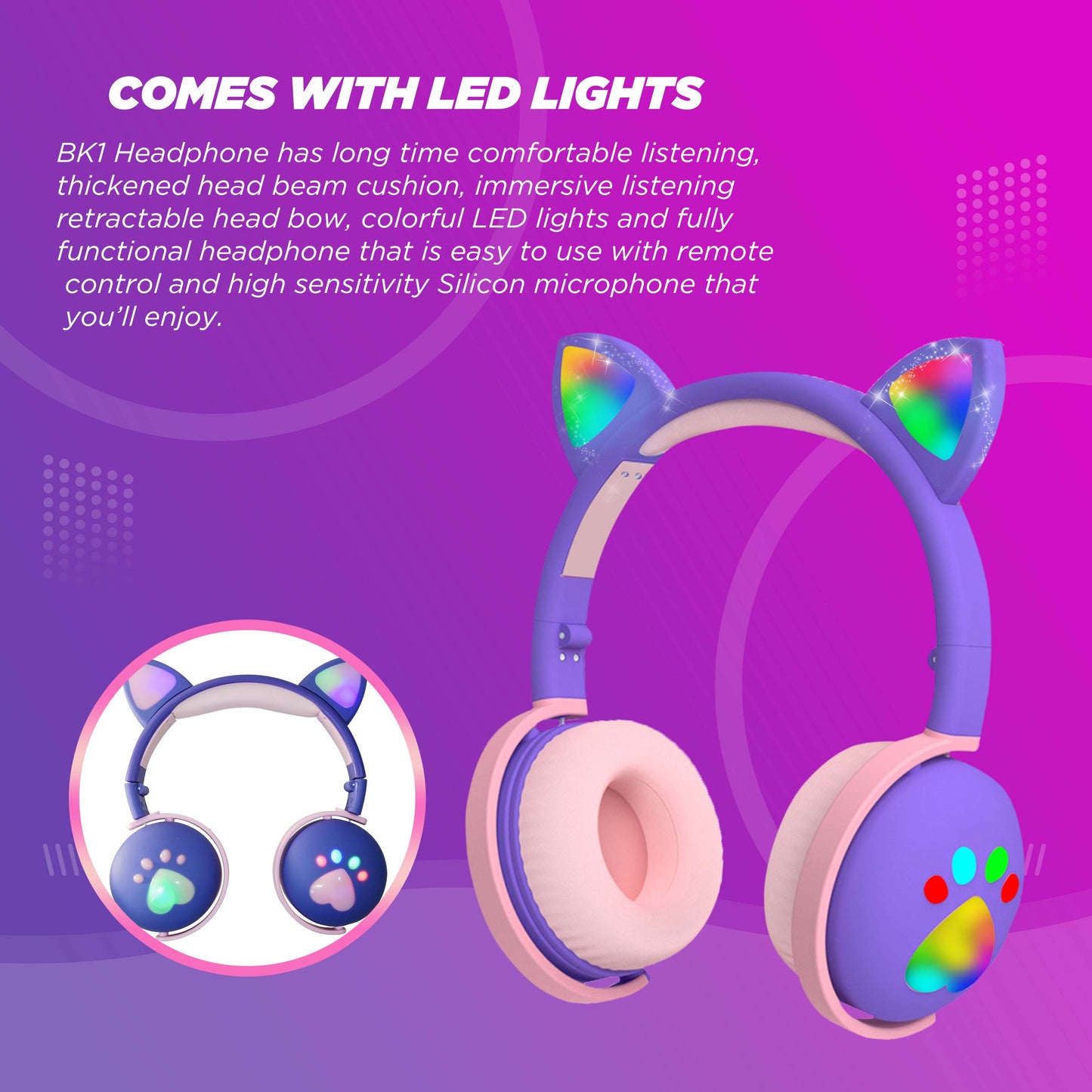 KEEKA BK1 BLUETOOTH HEADPHONE WITH LIGHTS