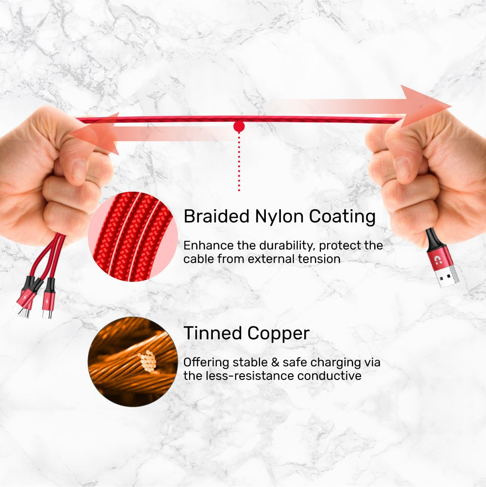 UNITEK 3IN1 Multiple Devices USB Cable Charger 1.2M (C4049RD)