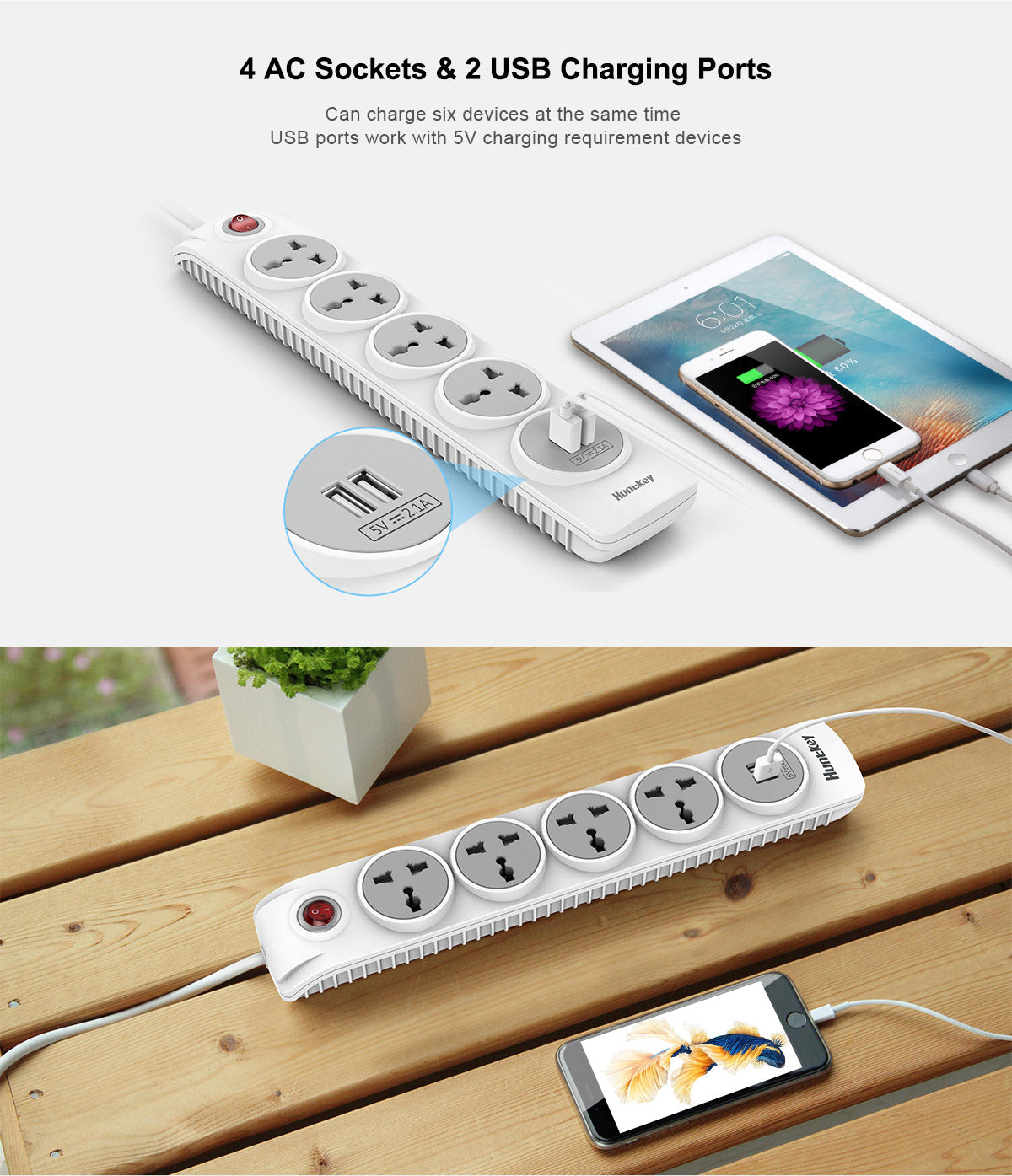 HUNTKEY SZN507 POWERSTRIP WITH 2 USB PORT 3M