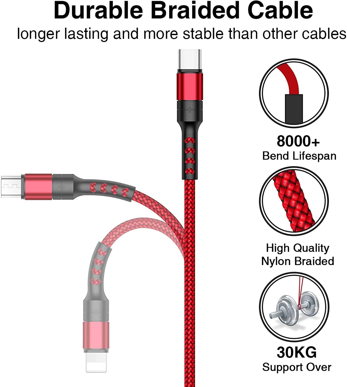 UNITEK 3IN1 Multiple Devices USB Cable Charger 1.2M (C4049RD)