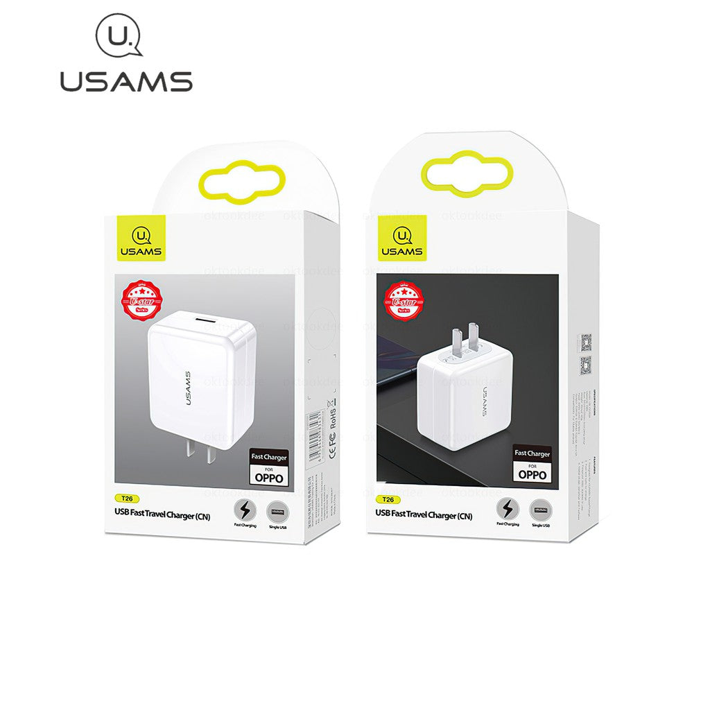 USAMS US-CC093 T26 USB Charger Oppo Flash Charging Travel Charger – US Plug