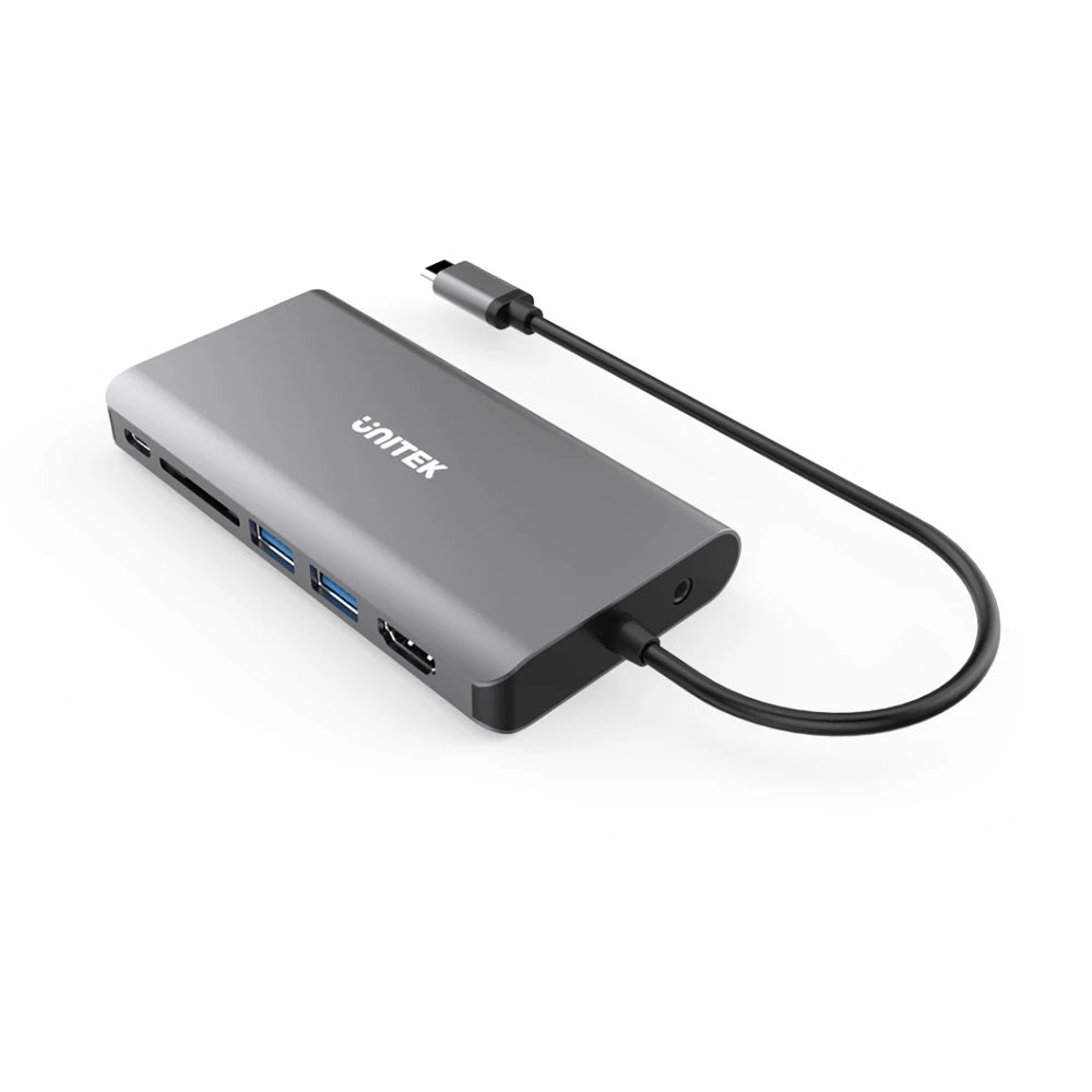 Unitek uHUB O8+ 8-in-1 USB-C Ethernet Hub with Dual Monitor, 100W Power Delivery and Card Reader D1019A