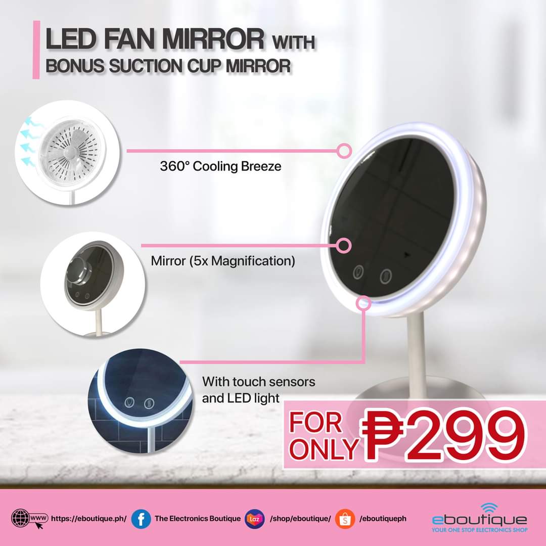 Led Fan Mirror with Bonus Suction Cup Mirror