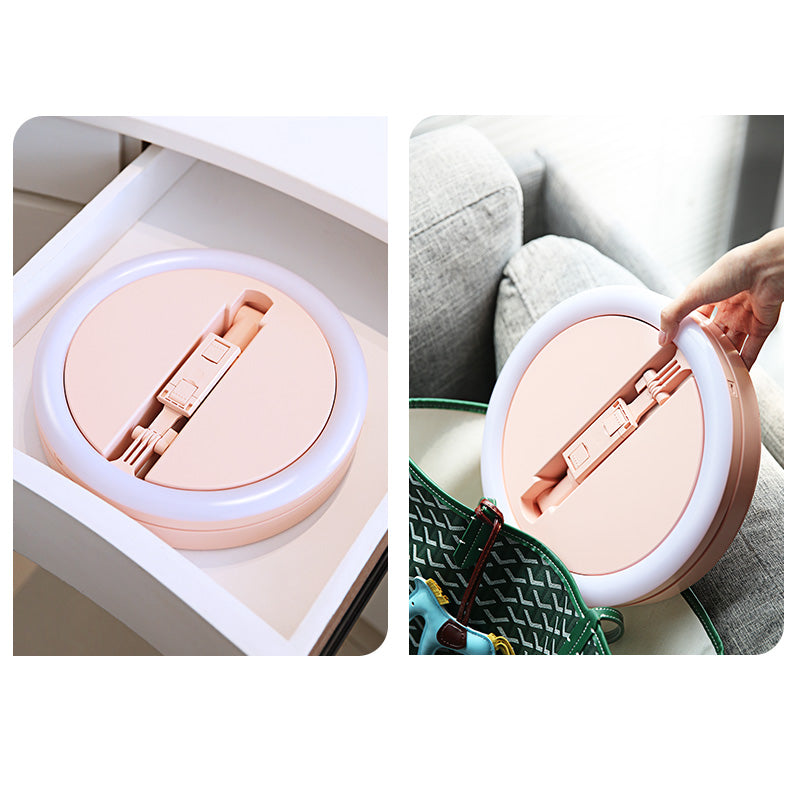 USAMS US-ZB120 LED Ring Fill Light Live Streaming Stretchable and Foldable Fill Light with Holder Supporting Base