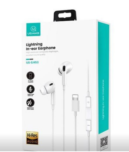 USAMS EP-41 LIGHTNING IN EARPHONE 1.2M WHITE (SJ453HS01)