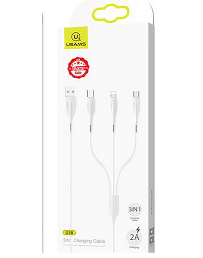 USAMS SJ374 U38 3-IN-1 CHARGING CABLE - 1M - WHITE