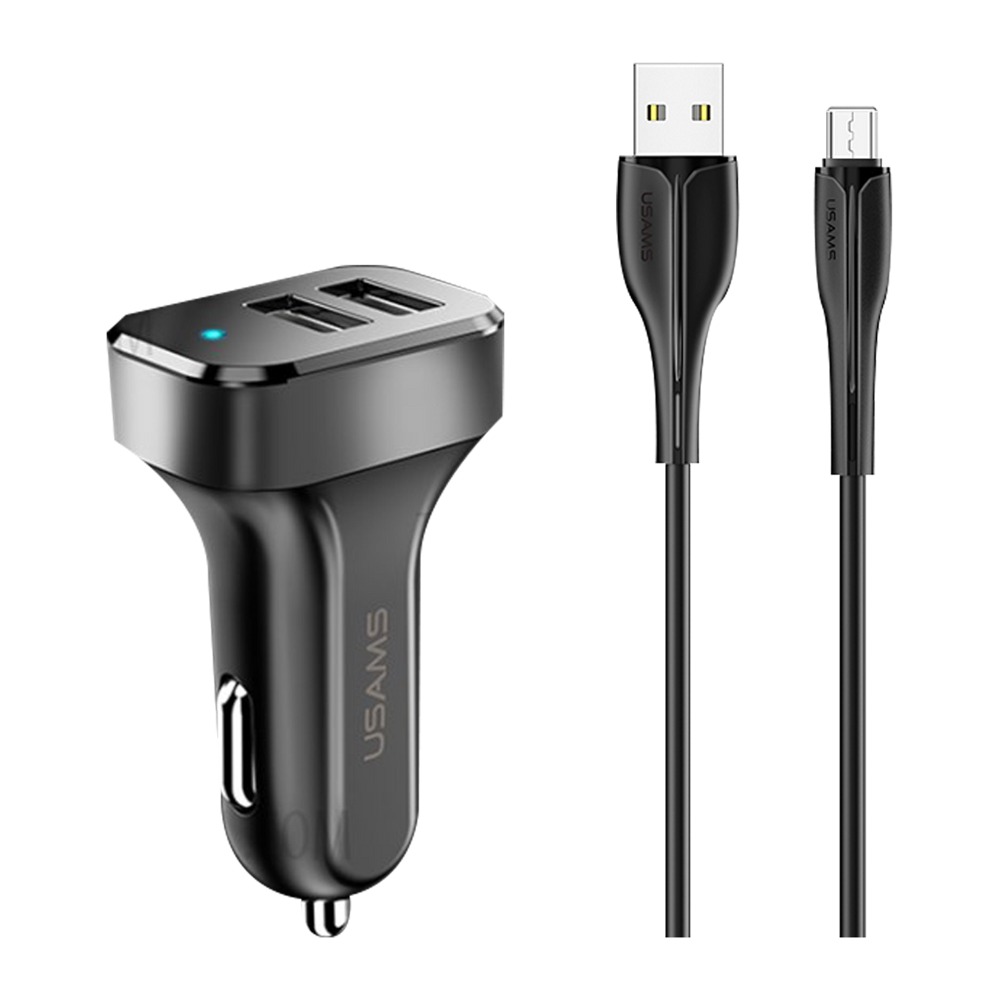 Usams Travel Car Charger Kit King Tu Series (U35 Micro Data and Charging Cable 1M Black+ C13 2.1A Dual USB Car Charger Black) USAMS-NT