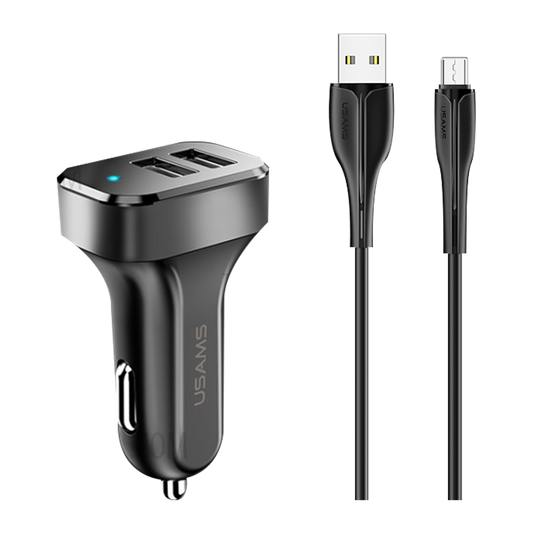 Usams Travel Car Charger Kit King Tu Series (U35 Micro Data and Charging Cable 1M Black+ C13 2.1A Dual USB Car Charger Black) USAMS-NT