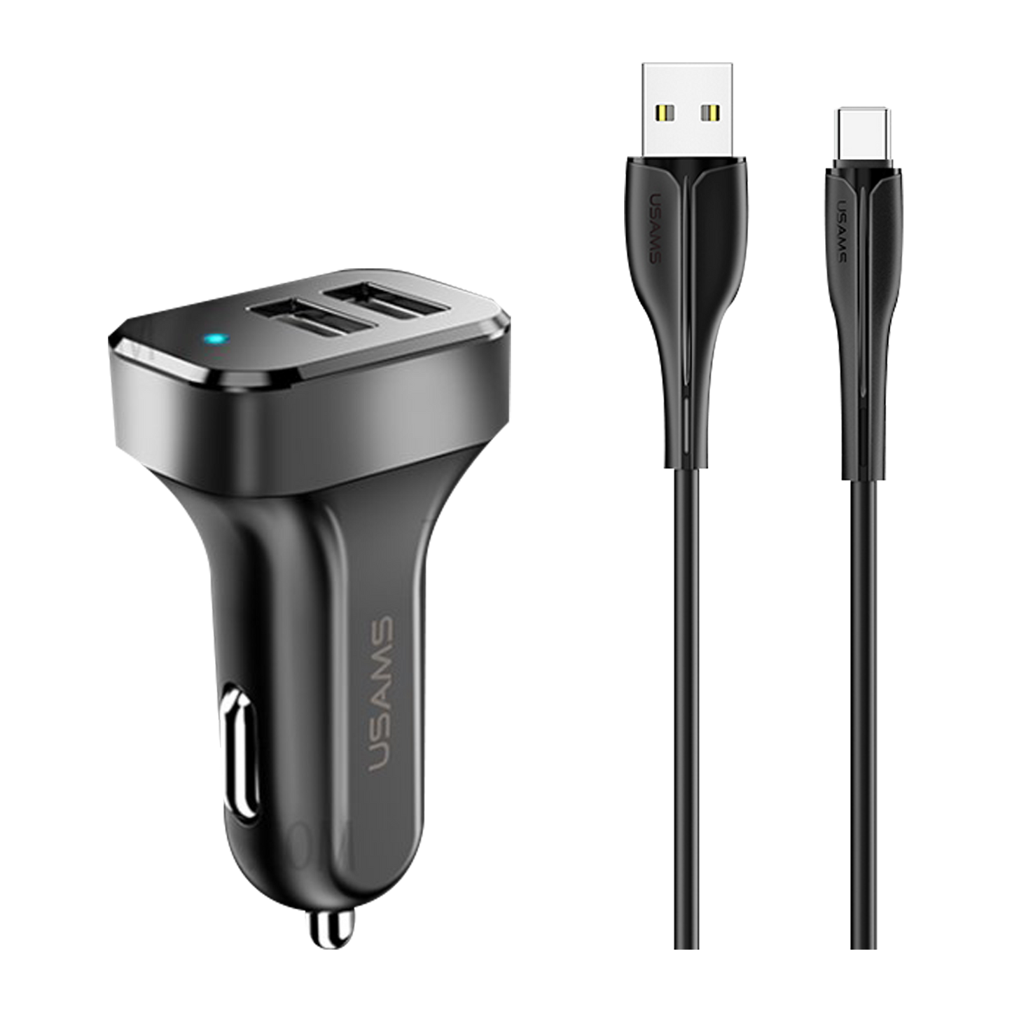 Usams Travel Car Charger Kit King Tu Series (U35 Type-C Data and Charging Cable 1M Black+ C13 2.1A Dual USB Car Charger Black) USAMS-NT