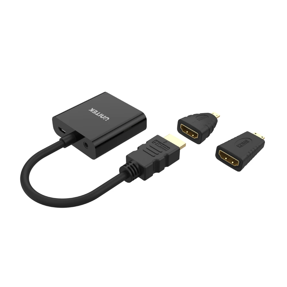 Unitek HDMI (M) to VGA (F) Adapter With Audio Solution Plus Mini & Micro HDMI Adapter Y-6355