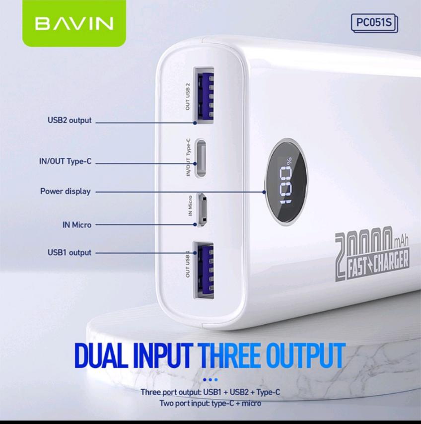 BAVIN PC051S 20000mAh Digital Display Powerbank 22.5W Fast Charging Power Bank Dual USB Port