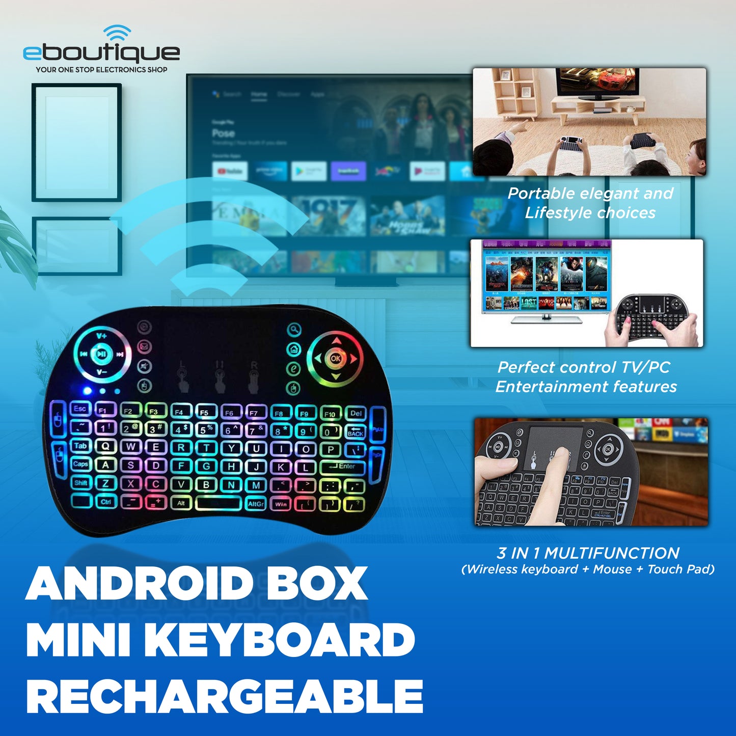 I8 Mini 2.4Ghz Wireless Touchpad Keyboard For Android TV Box Xbox Smart TV PC PS3/PS4 HTPC RECHARGEABLE