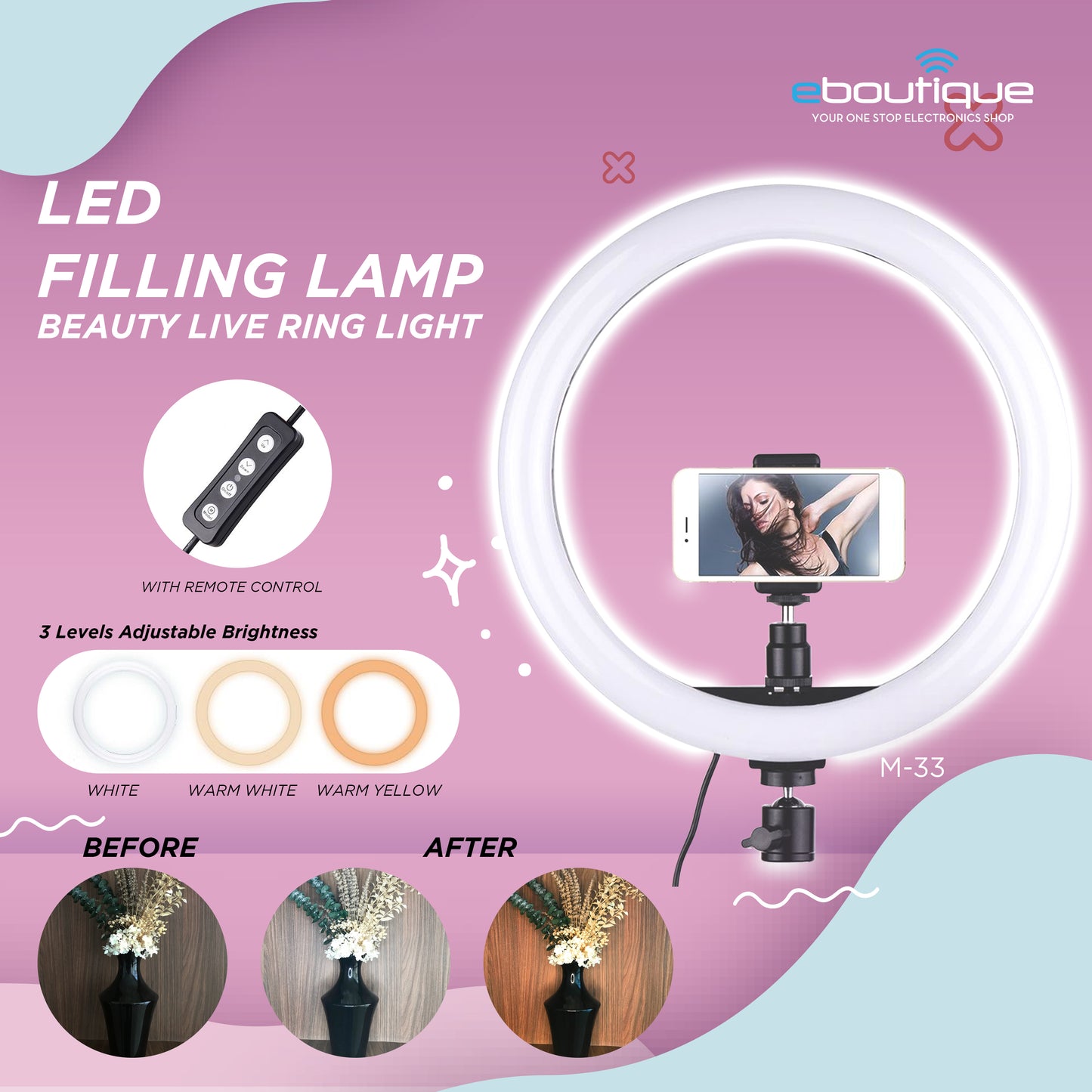Ring Light 13"/33cm Dimmable LED Ringlight With CPHolder For Makeup Photography Selfie