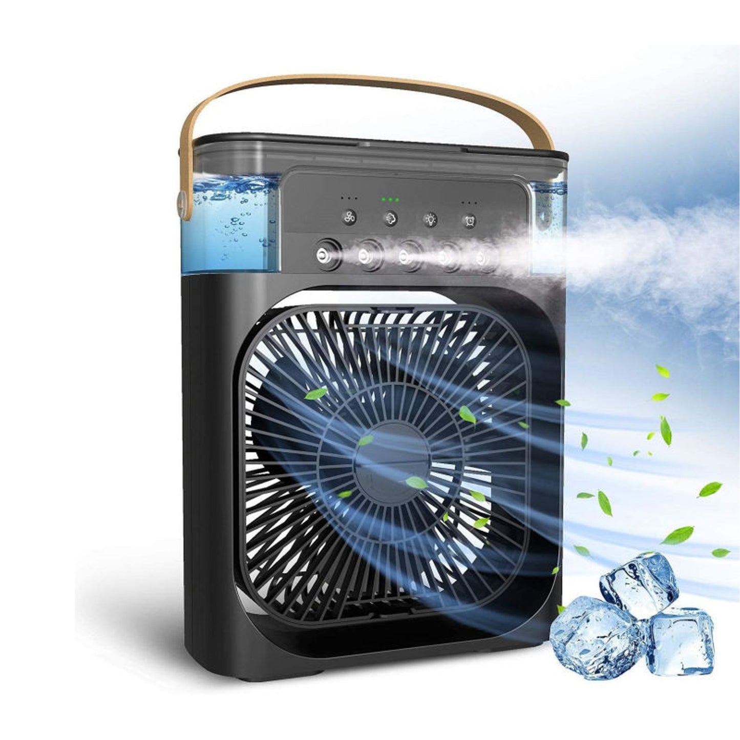 Rechargeable Air Cooling Fan with Humidifier Mist Sprayer Water Tank, and 7 Colors LED Light