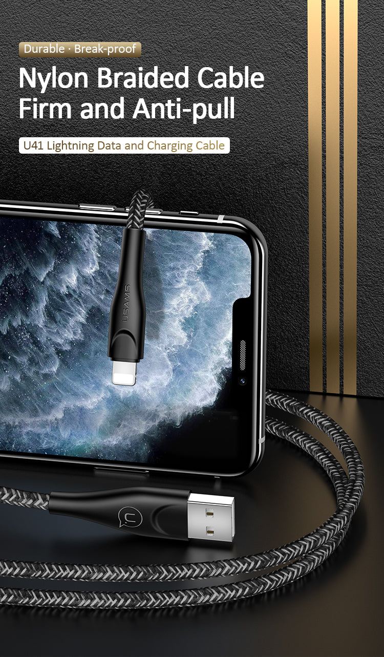 US-SJ391/SJ394/SJ397 U41 LIGHTNING Braided Data and Charging Cable 1m/2m/3m