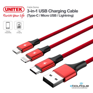 UNITEK 3IN1 Multiple Devices USB Cable Charger 1.2M (C4049RD)