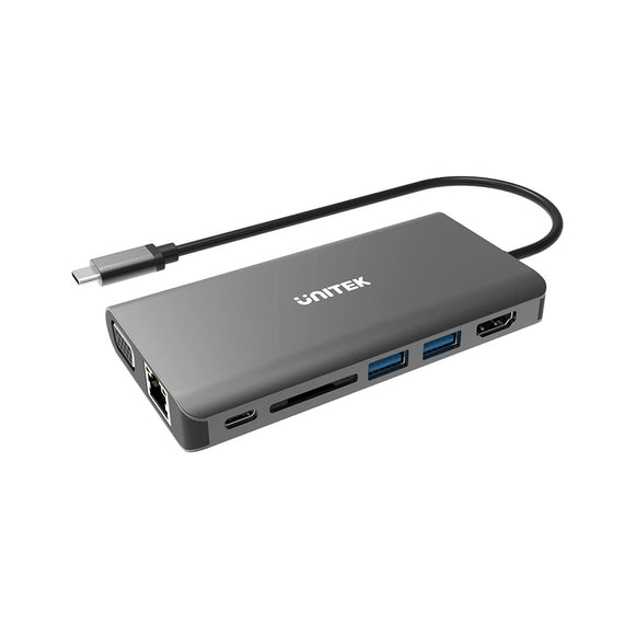 Unitek uHUB O8+ 8-in-1 USB-C Ethernet Hub with Dual Monitor, 100W Power Delivery and Card Reader D1019A