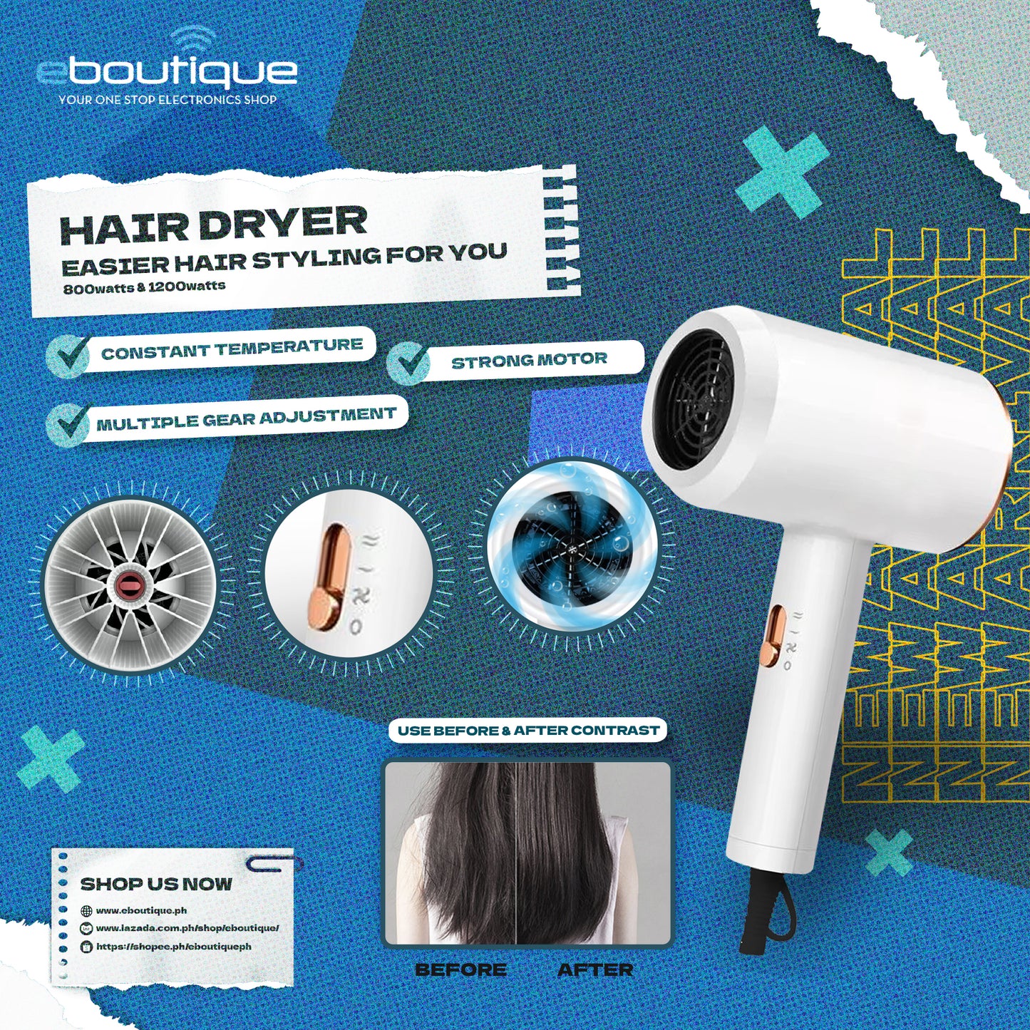 Negative Ion hair dryer, 800W portable mini hair dryeR
