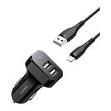 Usams Travel Car Charger Kit King Tu Series (U35 lightning Data and Charging Cable 1M Black+ C13 2.1A Dual USB Car Charger Black) USAMS-NT