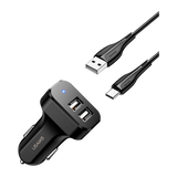 Usams Travel Car Charger Kit King Tu Series (U35 Type-C Data and Charging Cable 1M Black+ C13 2.1A Dual USB Car Charger Black) USAMS-NT