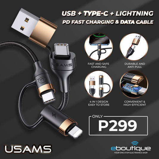 USAMS U62 USB + Type-C to Type-C + Lightning PD Fast Charging & Data Cable 1.2M (US-SJ483)