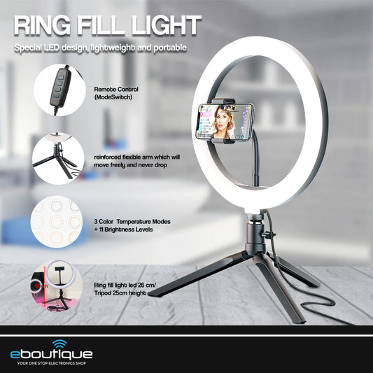 Ring Light 10"/26cm Dimmable LED Ringlight With Tripod Stand CPHolder For Makeup Photography Selfie