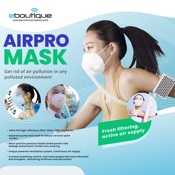 AIRPRO MASK Air Purifier Portable Wearable Air Purifiler Respirator with Replaceable Activated Carbon H13 HEPA Filter,Rechargeable